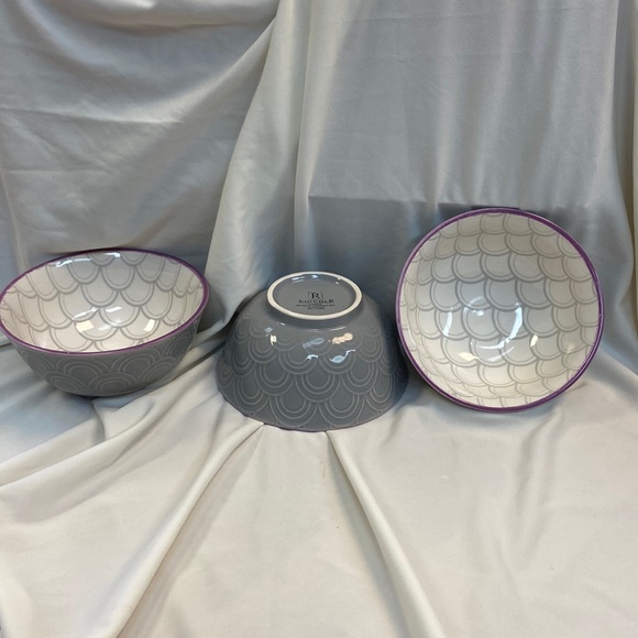 Set of 3 Roscher Gray Scalloped Print Stoneware Dessert 6” Inch Bowls - Picture 9 of 10